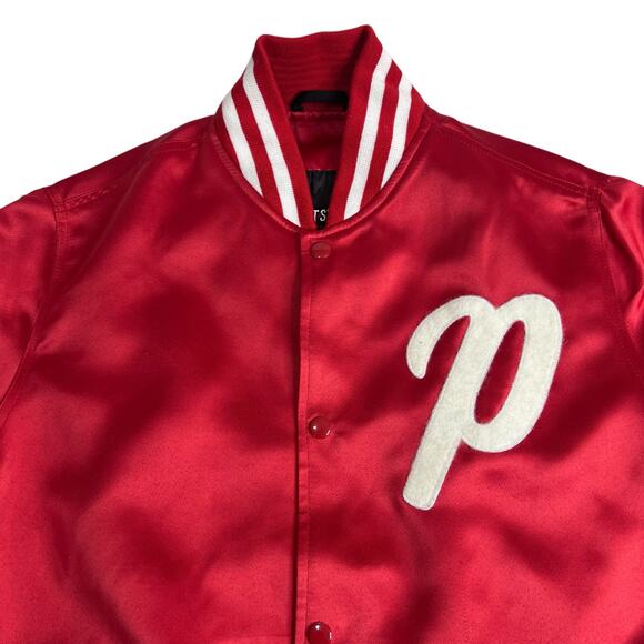 Philadelphia Phillies Red Satin Varsity Jacket Stewart & Strauss M MLB Letterman - Picture 4 of 10
